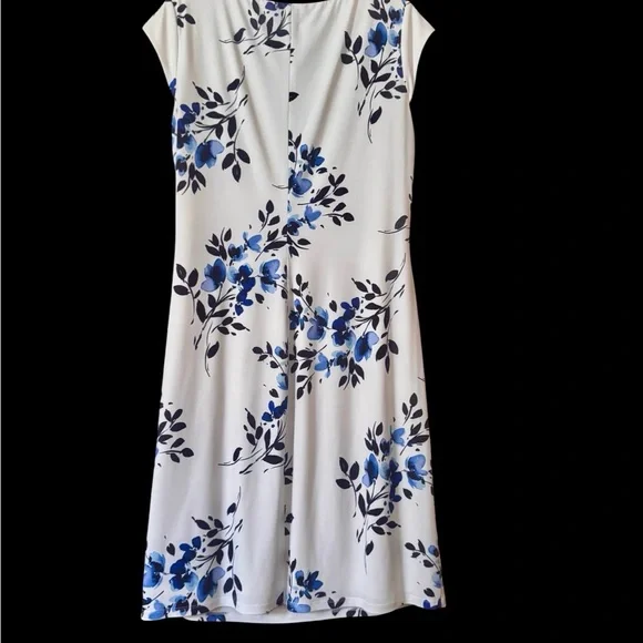 Lauren Ralph Lauren White and Blue Floral Midi Dress - Picture 3 of 5